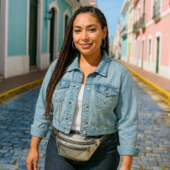 Vintage Y2K Denim Jacket HWY Jeans Crystal Button Western Style 2X Plus Size - Picture 1 of 14